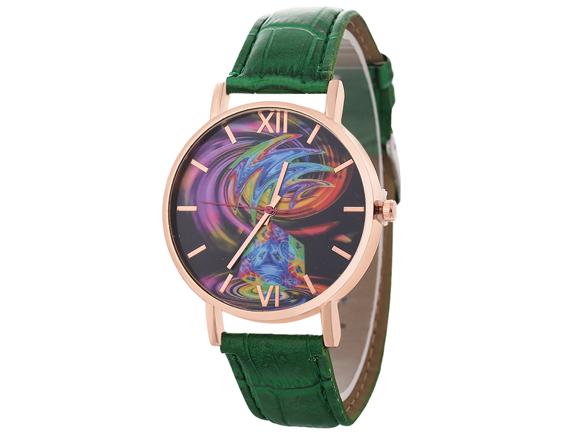 Reloj De Pulsera Analógico De Cuarzo Unisex De Aleación Con Esfera Redonda Verde.