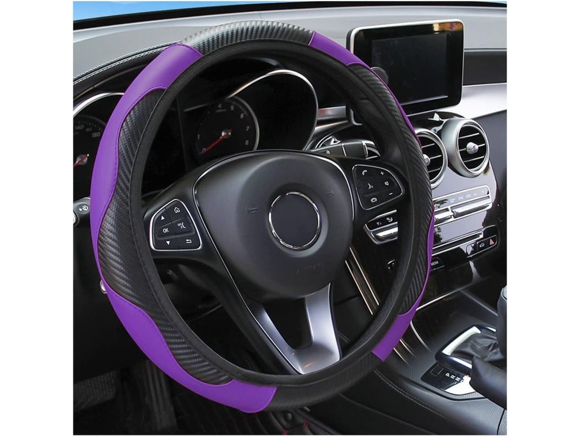 2026-cubre Volante Anti-deslizante De Cuero Fibra De Carbono Para Coches Color Negro/morado 15 Pulgadas
