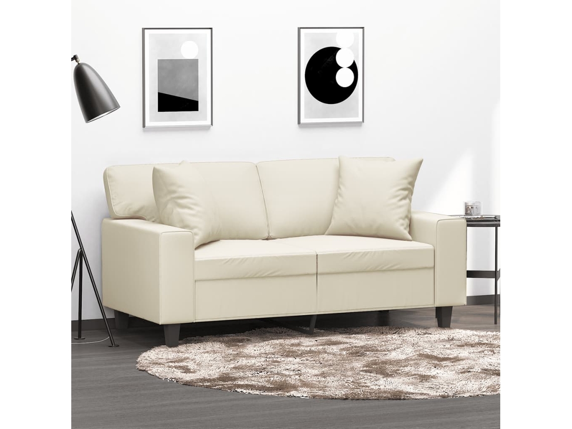Sofá De 2 Plazas | Sofá De Salón | Sofá De Descanso Con Cojines Cuero Sintético Color Crema 120 Cm Wsd603298