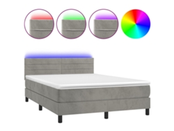 Maison Exclusive - Cama Box Spring Colchón Y Led Terciopelo Gris Claro 140x190 Cm
