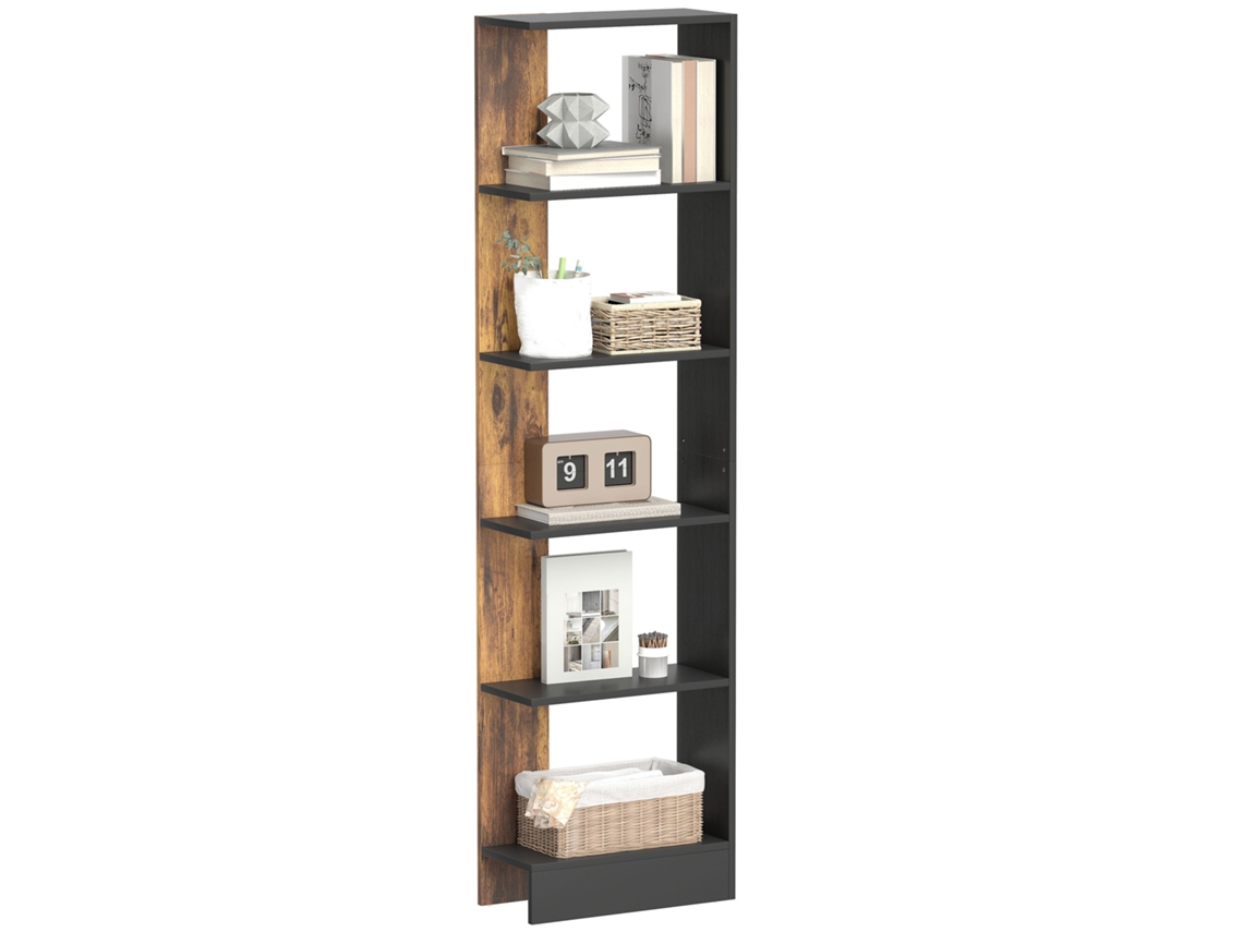 Estante Moderna e Compacta PRIME KANG com 5 Prateleiras (45x21x170 cm) marrom e preta