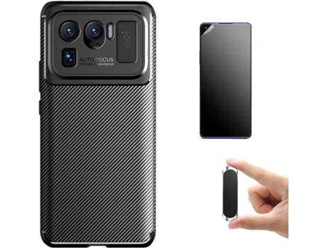 Kit Carcasa, Protector y Soporte Xiaomi Mi 11 Ultra Ultimatte Rugged Carbon Negro