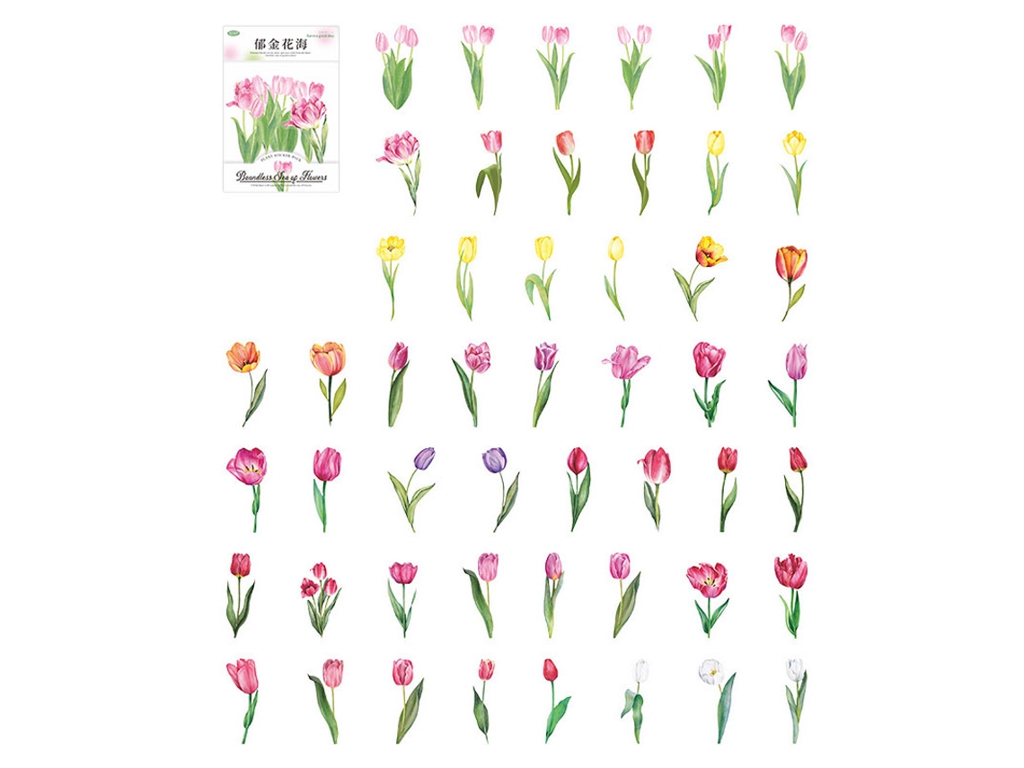 100 Pegatinas Pet Ilimitadas De La Serie Mar Con Flores, Plantas, Tulipanes, Ideales Para Scrapbooking Y Decoración Diy.