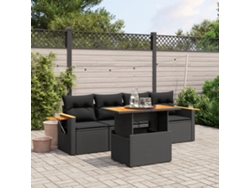 Conjunto de 5 sofás de jardín con cojines de mimbre sintético negro, Dkd Home Decor