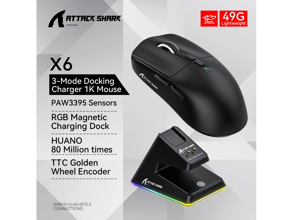 Ratón (negro) Con Control Táctil Rgb Y Base De Carga Magnética, Conexión De Tres Modos