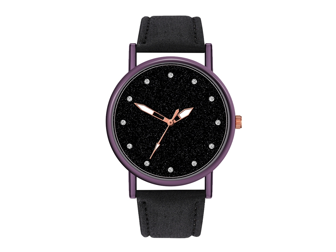 Reloj De Pulsera Para Mujer De Cuero Simple Con Esfera Redonda Y Cuarzo Negro