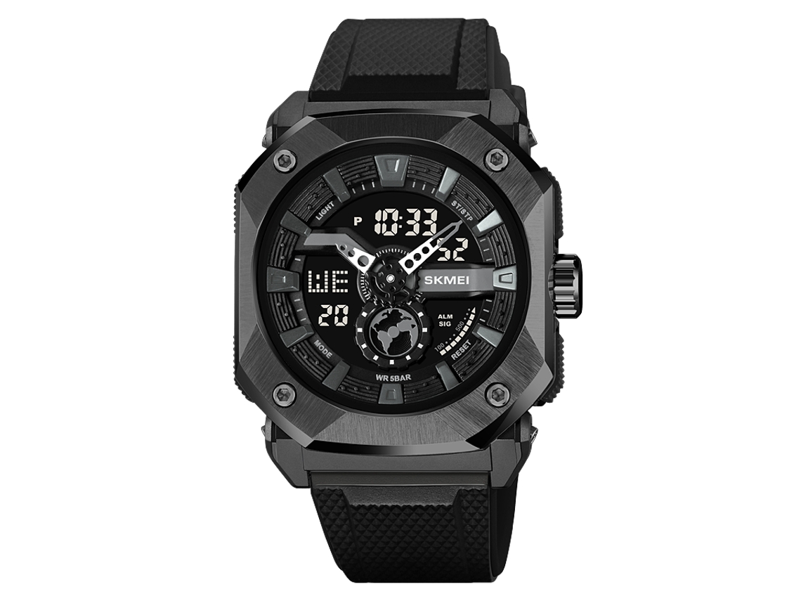 Reloj deportivo multifuncional con cuenta regresiva en tres zonas horarias, reloj digital con retroiluminación LED para hombre, resistente al agua hasta 5 bares.