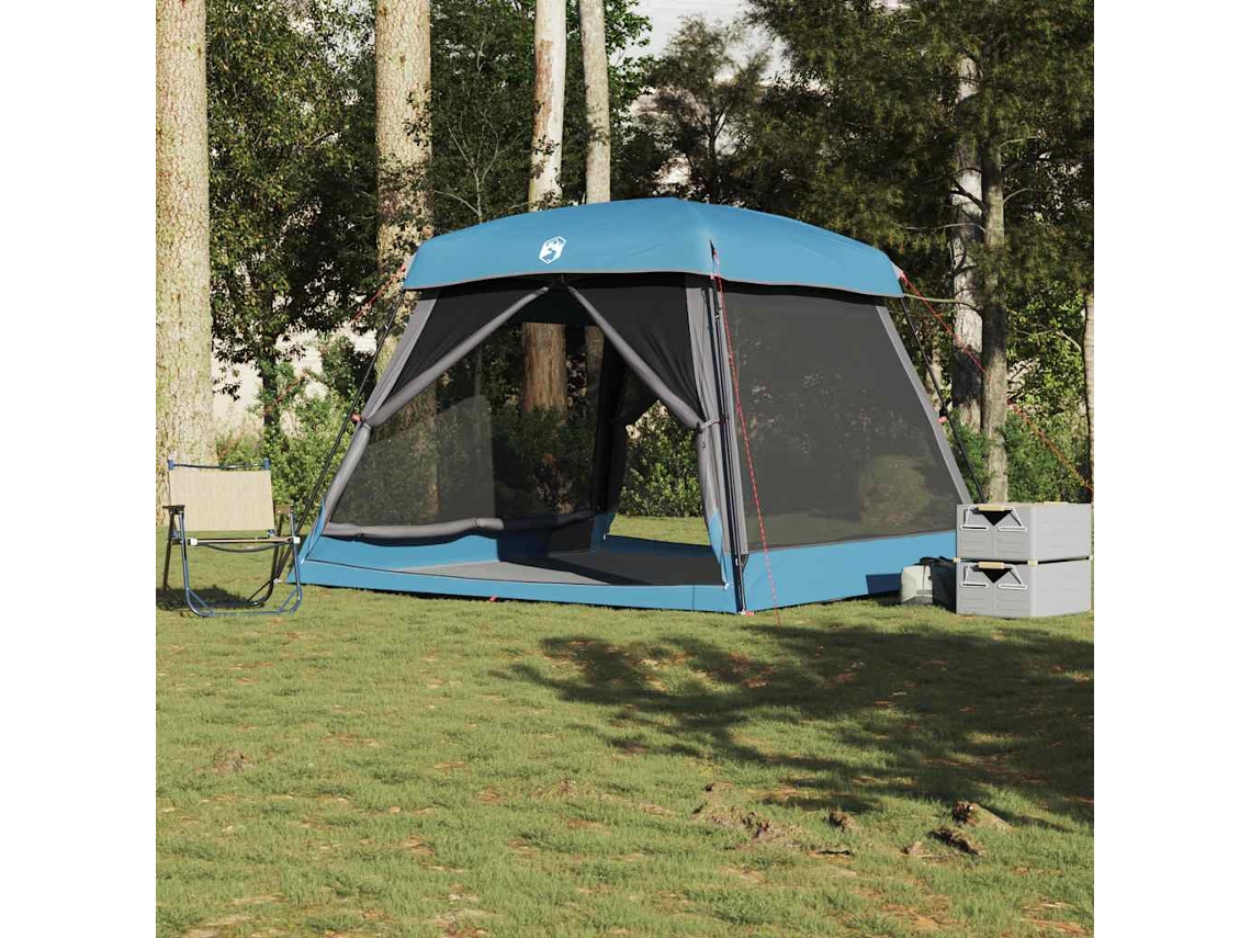 Tienda de campaña familiar, tipo cabaña, para 6 personas, impermeable, azul.