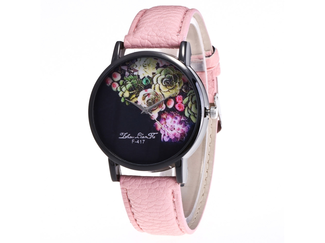 Reloj De Pulsera Informal De Moda Con Diseño De Rosas, Correa De Cuero Y Movimiento De Cuarzo.