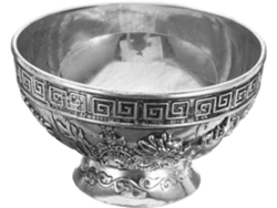 Cuenco Decorativo Antiguo Motivos Tradicionales Tibetanos Dragón Fénix Plata Ofrendas Budistas Templo Altar