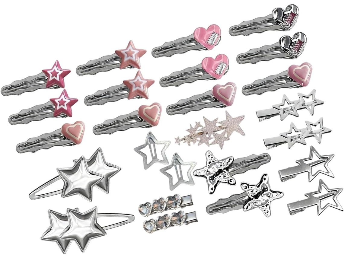 Conjunto De 25 Pinzas Para El Cabello Estilo Años 2000 Con Cadenas Y Estrellas: Accesorios Únicos Para Mujeres.