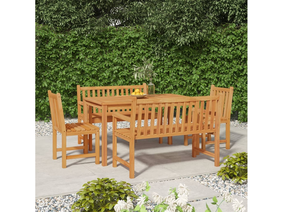 Juego de comedor de jardín de 5 piezas en madera maciza de teca DKD Home Decor