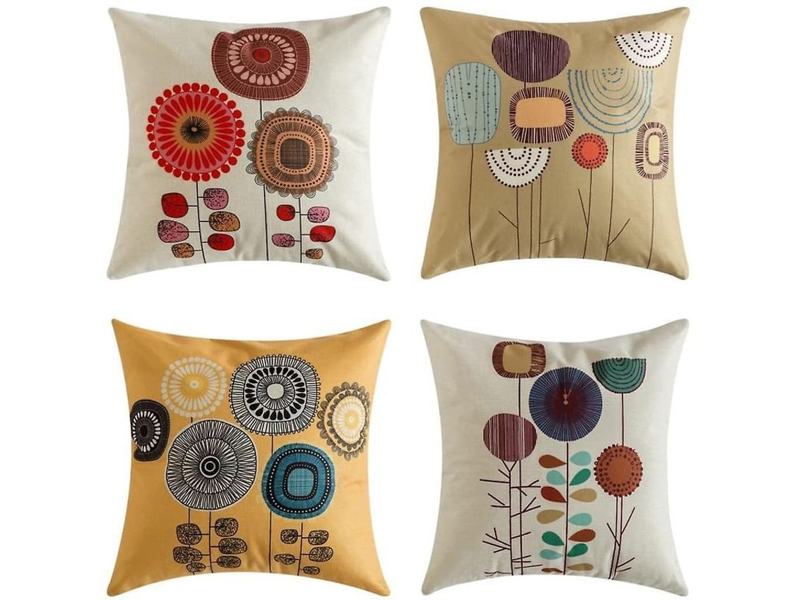 Juego de fundas de almohada de algodón suave y lino, 45x45 cm, 4 piezas para decoración del hogar.