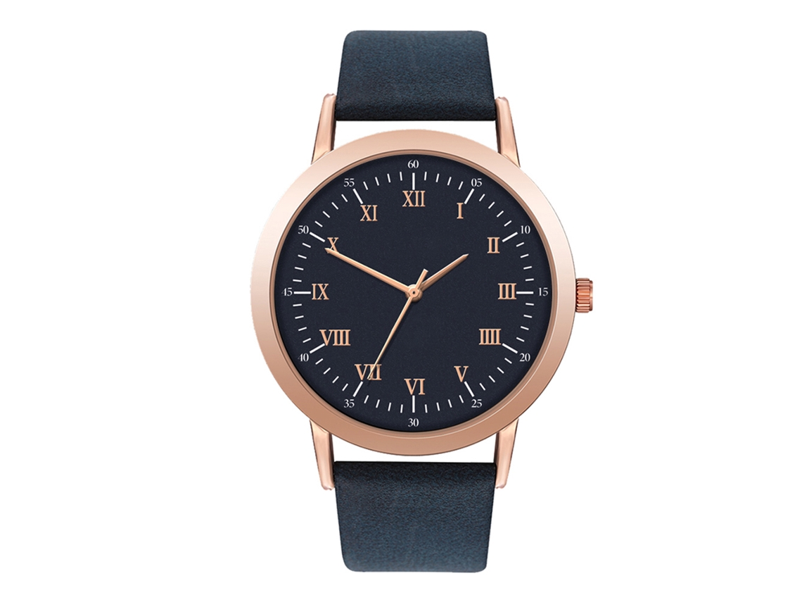 Reloj De Pulsera De Cuarzo Para Hombre Y Mujer, Correa De Piel Sintética, Estilo Sencillo, Azul Marino.