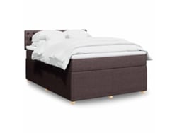 Cama Box Spring Con Colchón Tela Marrón Oscuro 140x190 Cm