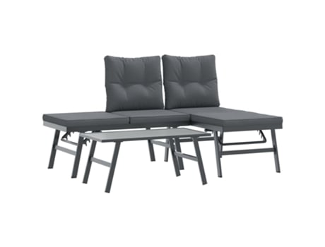Conjunto 3 Bancos de jardín cojines VIDAXL acero recubrimiento polvo negro