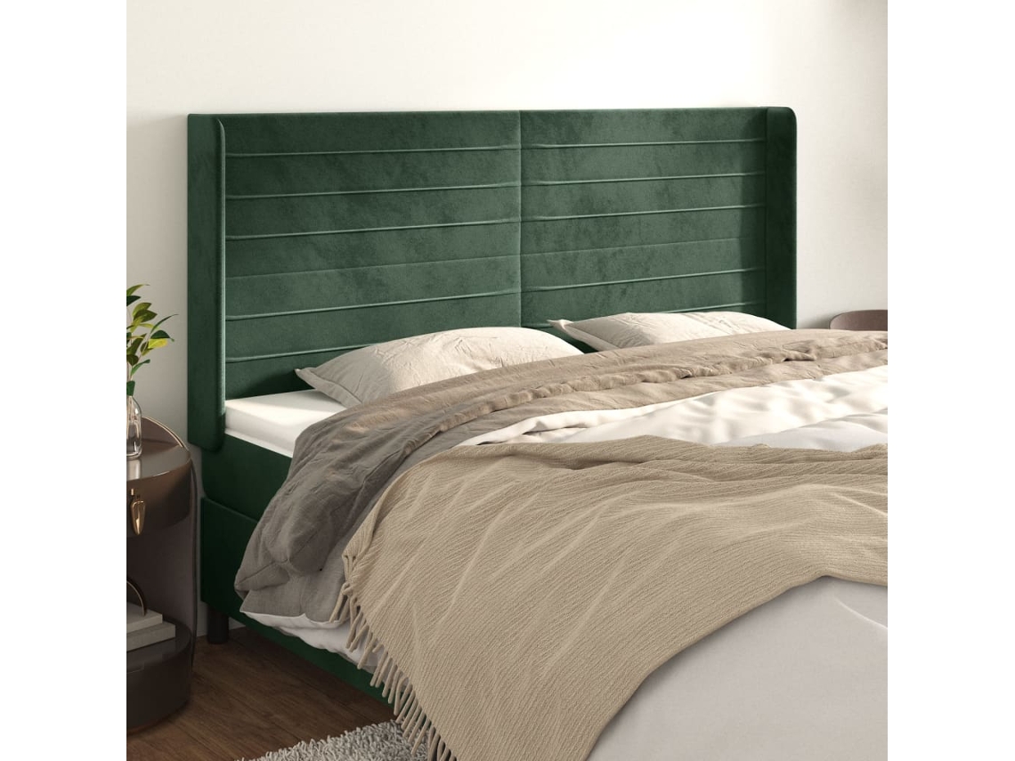 Cabecerocabecero De Camapanel De Cabecera Con Orejas De Terciopelo Verde Oscuro 203x16x118/128cm
