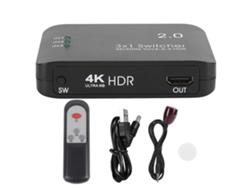 Comutador Hdmi 3 Entradas 1 Saída 4k 60hz Com Controle Remoto Ir Abs Indicador Led Hdtv