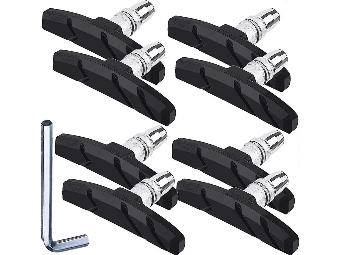 Rebe-4 pares de pastilhas de freio V-Brake para bicicleta de 70 mm com porcas sextavadas e espaçadores de borracha e metal, pretas.