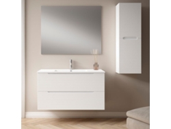 Mueble de baño con Lavabo, Espejo y Aplique LED BOREAL 120x45 cm acabado Blanco mate 2 cajones suspendido