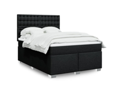 Cama Box Spring Con Colchón Tela Negro 140x200 Cm