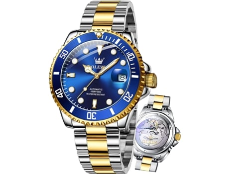 VEANXIN Reloj automático para hombre con fecha, resistente al agua, bisel giratorio, luminoso, mecánico, esfera grande, sin pilas(azul)