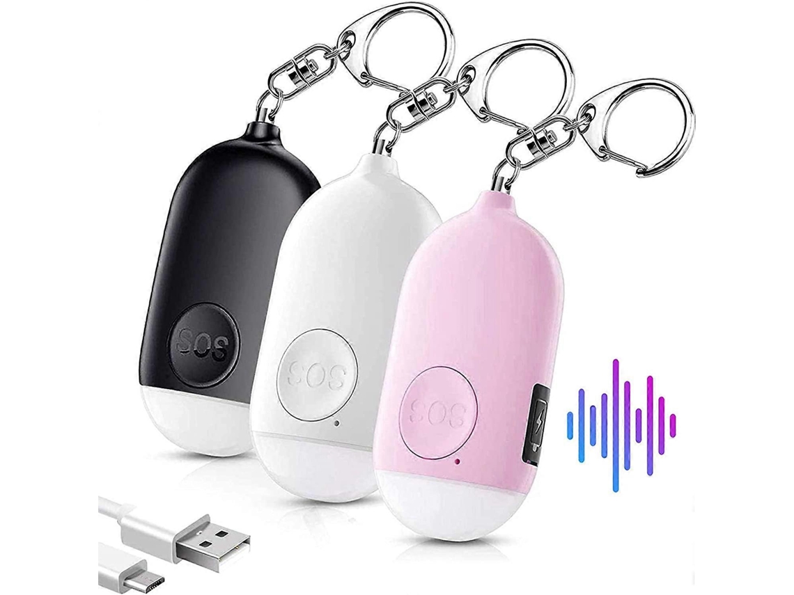 Alarmas Personales 130db Recargables Linterna Led Impermeables Para Niños Mayores 3pcs Blanco Negro Rosa