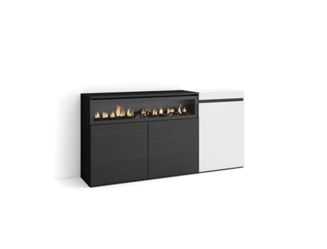 Aparadores para salón 150x75x35cm 3 Puertas Chimenea eléctrica Blanco y negro
