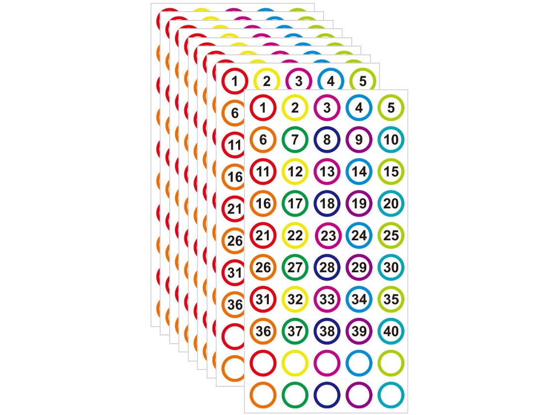 10 hojas de pegatinas de números del 1 al 40 - pegatinas coloridas para organizar MEOIRUERY