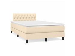 Cama Box Spring Con Colchón Y Luces Led Tela Crema 120x190 Cm