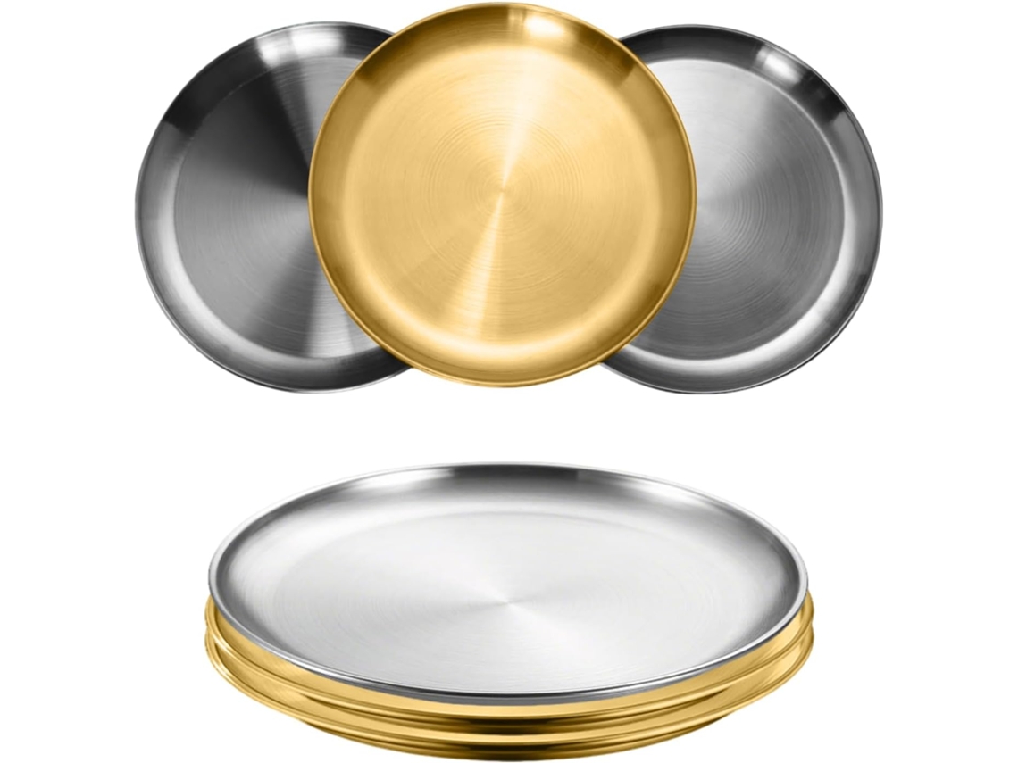 Platos De Cena De Acero Inoxidable, 6 Pcs, Oro Y Plata, 20 Cm