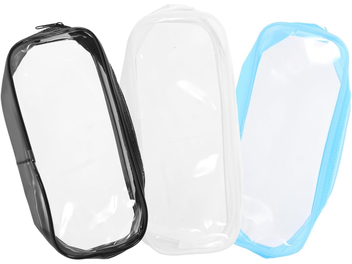 Estuches transparentes de PVC para lápices y bolígrafos.