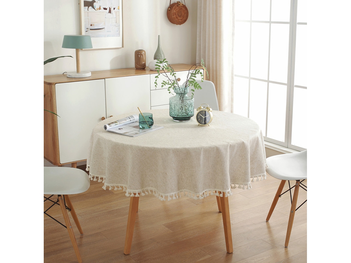 VIVILIYYA Toalha De Mesa Redonda Boêmia, Design De Borlas Adiciona Charme A Qualquer Espaço, Tecido De Linho Ecológico E Resistente À Água, Adequado Para Uso In