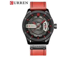 Relógio Masculino Com Pulseira De Couro (preto E Vermelho), À Prova D'água, Personalizado, De Quartzo, Com Calendário.
