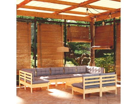 Conjunto 10 de muebles de jardín VIDAXL y cojines madera maciza pino