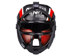 (Con mascarilla) Nuevo equipo de protección para entrenamiento de Muay Thai: Casco y protector de cabeza. Mdug (rojo S)