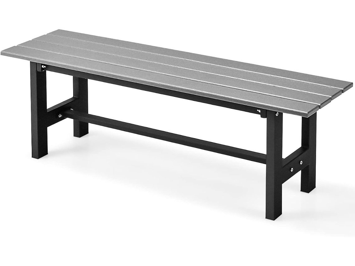Banco Exterior de 2 Plazas, Banco Jardin Exterior Estructura Metal Revestido de Plástico, 120 x 36 x 40,5 cm, Carga 300kg COSTWAY
