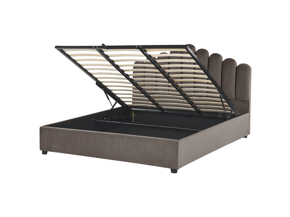 Cama con almacenaje BELIANI Vincennes de Terciopelo Beige 187x214x125