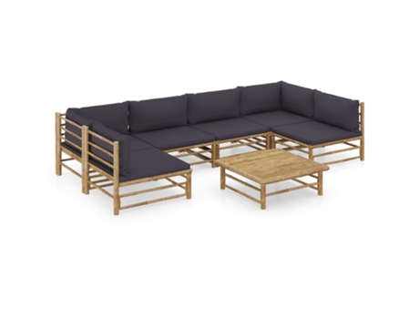 MAISON EXCLUSIVE Set de muebles de jardín 7 piezas bambú con cojines gris oscuro