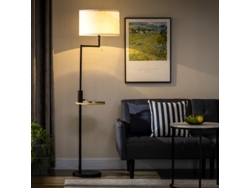 Lámpara de pie con estante, 40W, puerto USB, estructura de acero, color crema, Ø40 x 168 cm, bombilla no incluida.