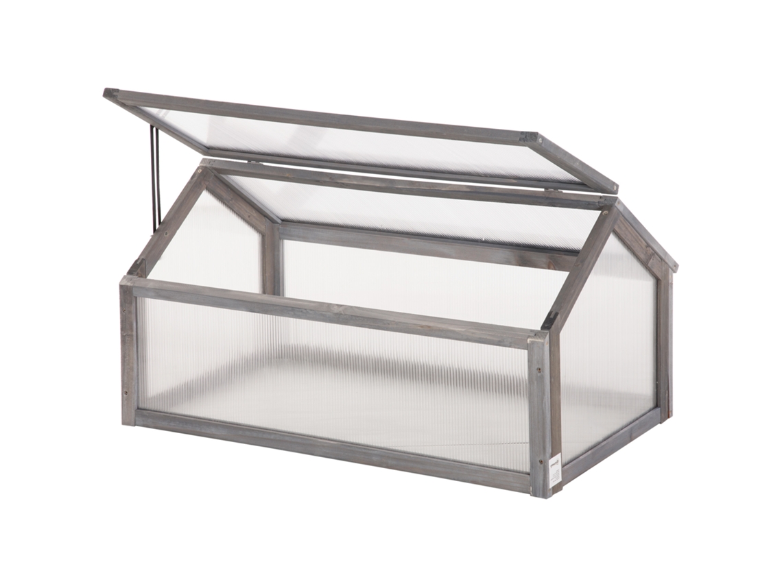 Mini invernadero, taller compacto de madera, paneles de policarbonato, abertura de ventilación, 90 L x 52 L x 49,5 cm, gris.