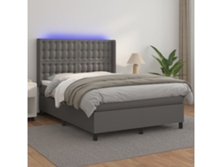Cama Box Spring Colchón Y Led Cuero Sintético Gris 140x200 Cm