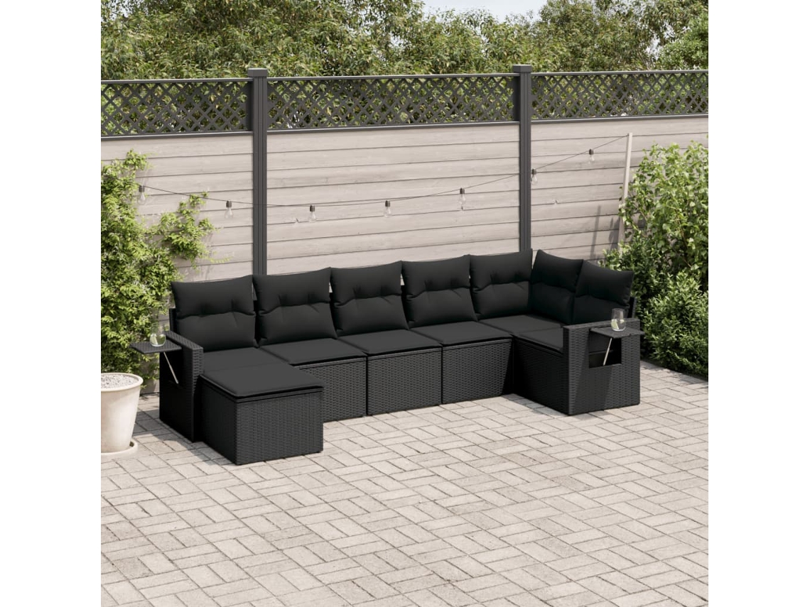 Conjunto de sofá de jardín de 7 piezas con cojines, ratán negro, Dkd Home Decor