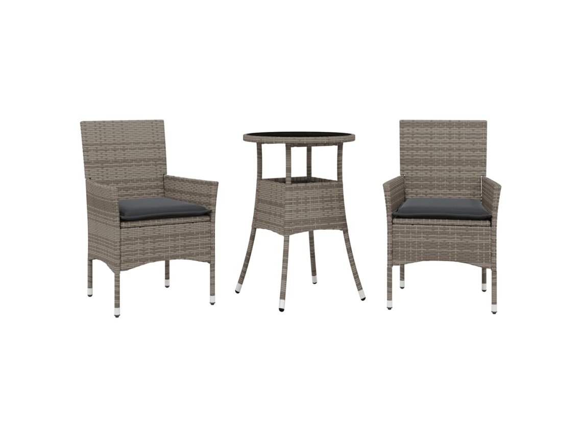 Maison Exclusive - Set Comedor Jardín 3 Pzas Y Cojines Ratán Sintético Vidrio Gris