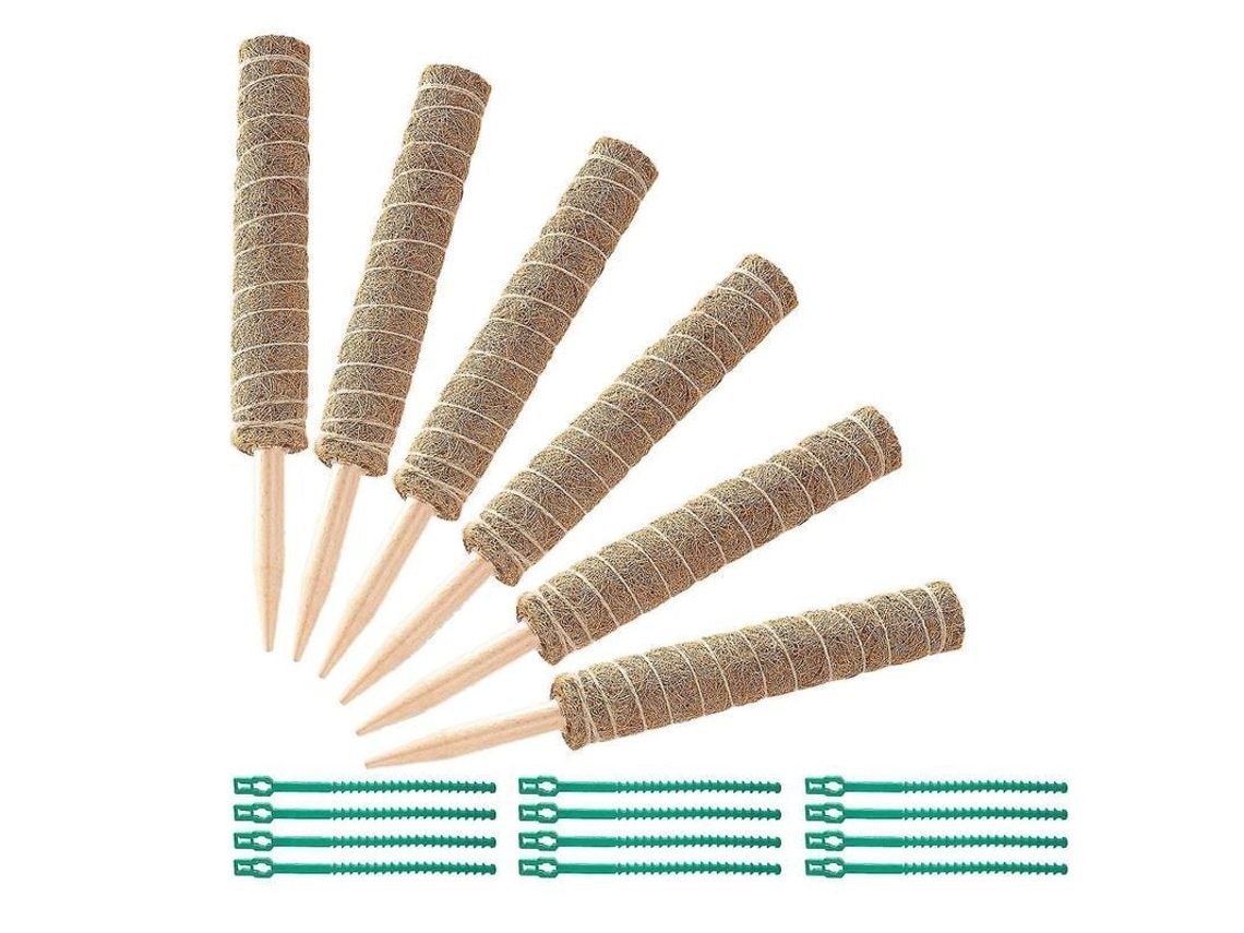 Fasst-6 Varillas De Coco Para Plantas Trepadoras 16 Pulgadas Con 12 Ataduras Ajustables Para Interior Y Exterior