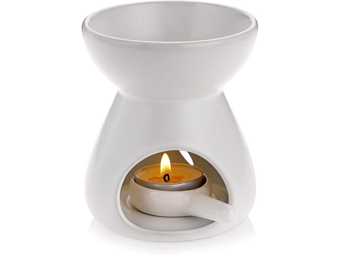 Quemador De Cera Decorativo Con Cucharita, Modelo De Embudo, Blanco, 90 Ml, Porcelana, Para El Hogar Y La Oficina.