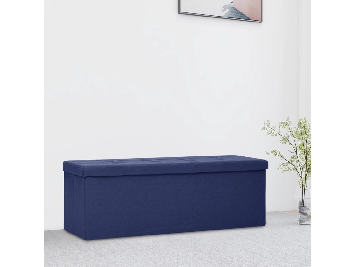Lovely Home Banco de Ordenación Plegable Lino Falso Azul