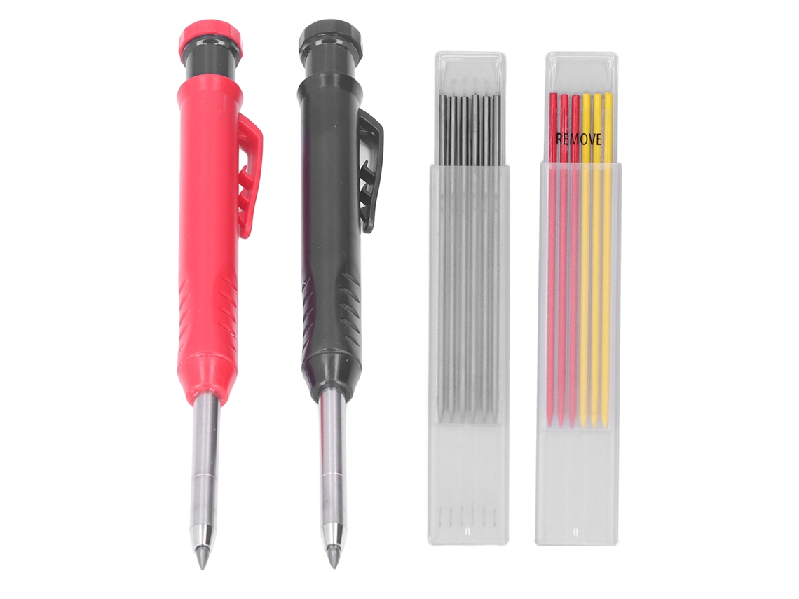 Juego de 14 lápices de carpintero con recambios rojos, negros y amarillos - Herramienta de marcado para trabajos de carpintería