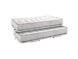 Conjunto de Cama de Matrimonio y 2 Colchones AZNAR (90x190cm - Viscoelástica y Metal - Blanco)