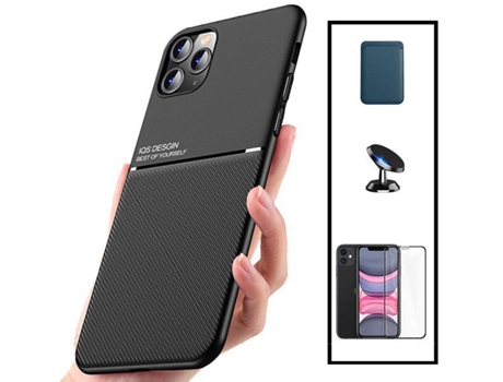 Kit Funda Magnetic Lux, Magnetic Wallet Azul, 5D Full Cover y Soporte Magnético de Coche Apple Galaxy M52 5G PHONECARE Negro